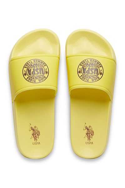 U.S. Polo Assn. Women's Yellow Slides - Stylish Lace-Up Design, Perfect for Casual Outfit