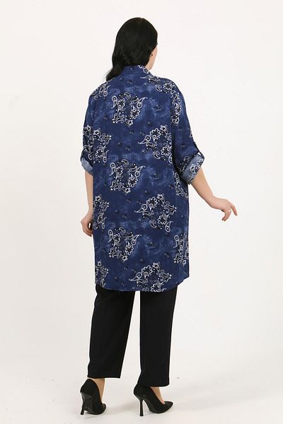 By Alba Collection Women's Navy Blue Patterned Cotton Viscose Large Size Tunic