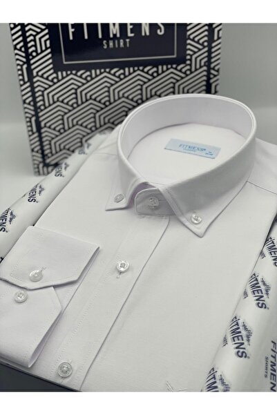 Fitmens Classic Long Sleeve Lapel Buttoned Men's Gift Boxed Shirt Without Pockets Fs- 003309   - White