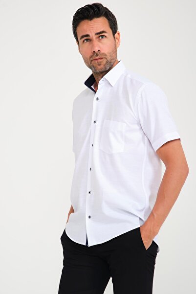 Fitmens Κλασικό κοντομάνικο V Flam Λινό Ανδρικό πουκάμισο με συσκευασία δώρου...