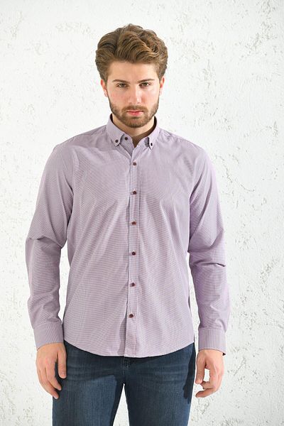 Fitmens Slim Fit Long Sleeve Checkered Collar Buttoned Gift Boxed Men's Shirt Fs- 001373   - Burgundy