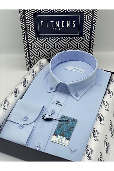 Fitmens Classic Long Sleeve Lapel Buttoned Soft Satin Gift Boxed Men's Shirt Fs- 003572   - Light Blue
