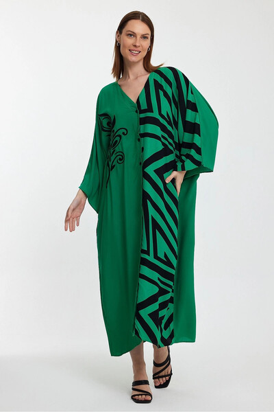 Denismoda VP1016 Φόρεμα πουκάμισο με αυθεντικό σχέδιο σε μεγάλο μέγεθος ΠΡΑΣΙΝΟ