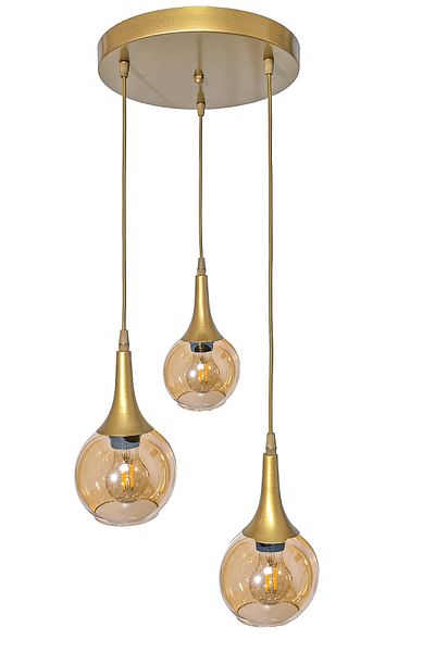 Fer Avize Fred Modern Decorative Antique Color Glass Pendant Lamp Living Room - Kitchen - Bedroom 3-Piece Chandelier