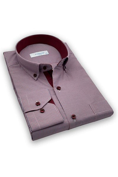 Fitmens Classic Long Sleeve Checkered Collar Buttoned Gift Boxed Men's Shirt Fs- 002273   - Burgundy