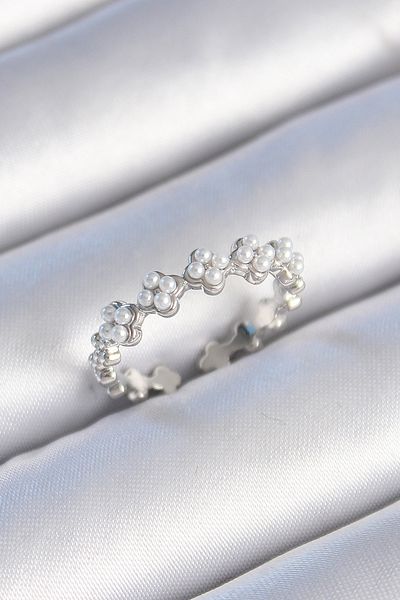 Skygo Brass Silver Color Pearl Clover Model Women's Ring - Tj-Byk3457