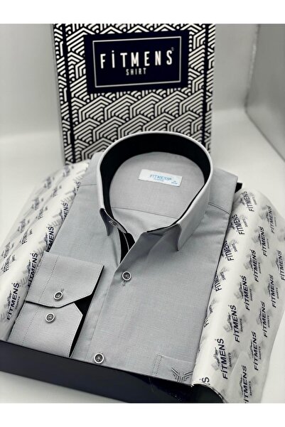 Fitmens Klasik Uzun Kol Filafil Pitikareli Swift Hediye Kutulu Erkek Gömlek FS-001263 - Gri