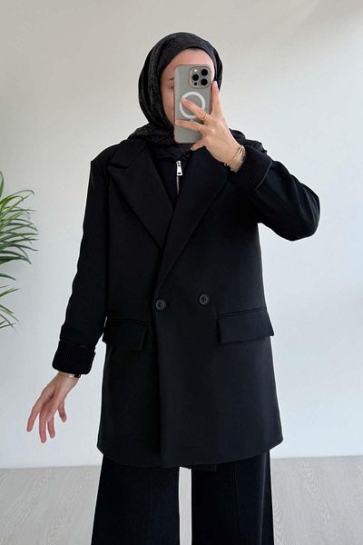 Ka Hijab Μπουφάν Blazer με διπλό κουμπί - Μαύρο