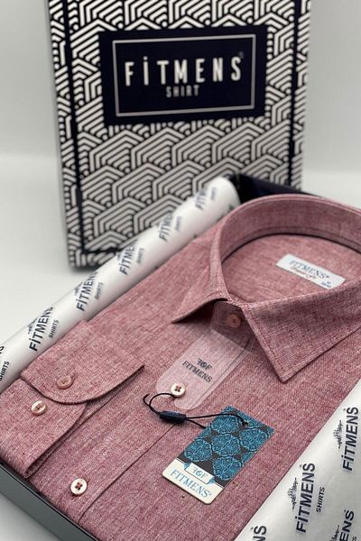 Fitmens Regular Fit Long Sleeve Linen Men's Shirt Without Pockets with Gift Box Fs- 001578   - Burgundy