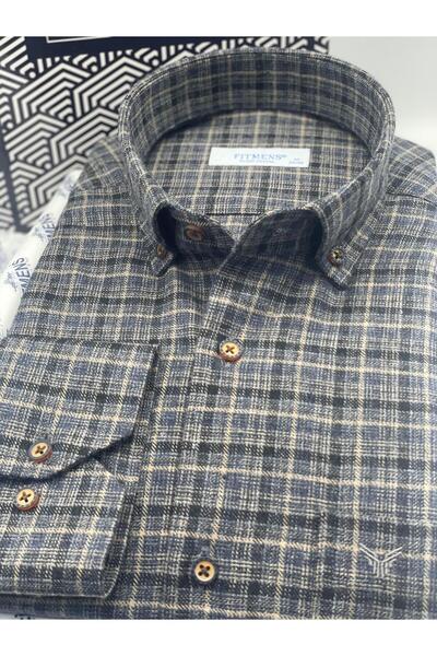 Fitmens Classic Long Sleeve Winter Checked Collar Buttoned 100% Cotton Gift Boxed Men's Shirt Fs-003764 - Black