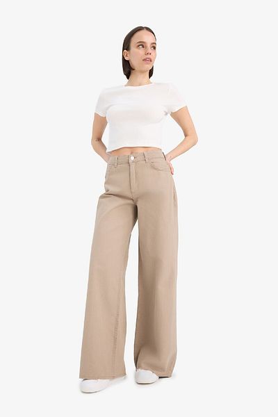 DeFacto Wide Leg Regular Waist Gabardine Trousers with Pockets, E4381Ax25Sp