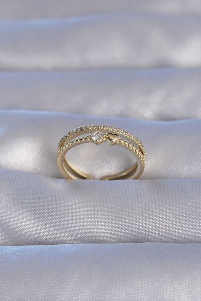 Skygo Brass Gold Color Zircon Stone Heart Waterway Model Adjustable Ring - Tj-Byk3221