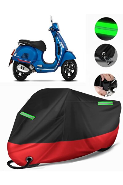 MotoEN غطاء دراجة نارية ممتاز متوافق مع Vespa GT 200 (متوافق مع القفل) أسود-أحمر
