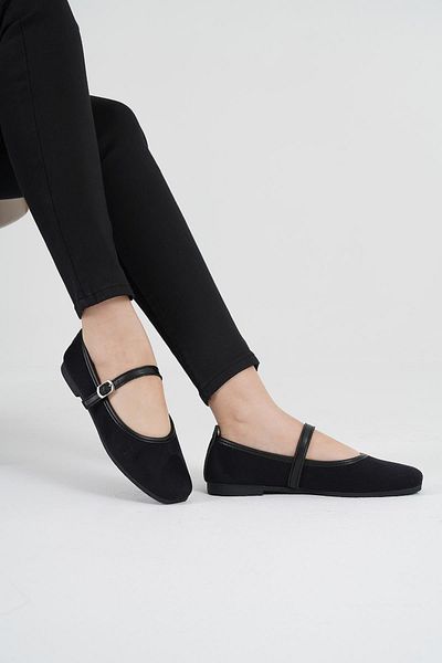 Beyond Women's Black Suede Daily Buckle Low Heeled Comfortable Ballerinas Byndmrj01