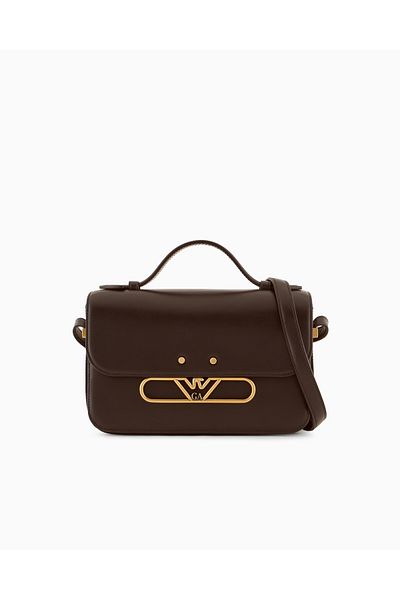 Emporio Armani Women's Short Hand Holding Strap Two Metal Detail Box Brown Shoulder Bag