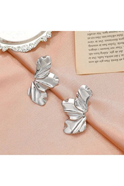 İPAR AKSESUAR Small Winged Metal Silver Earring