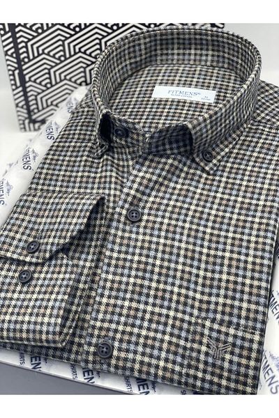 Fitmens Classic Long Sleeve Winter Plaid Collar Buttoned 100% Cotton Gift Boxed Men's Shirt Fs- 003765   - Black