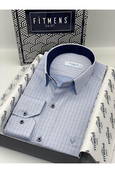 Fitmens Klasična muška košulja dugih rukava sa četvrtastim prugama i poklon k...