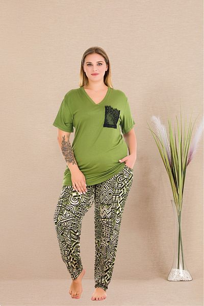 Lady Lingerie Set pijama cu mâneci scurte cu decolteu în V pentru femei, 93% bumbac, 7% lycra