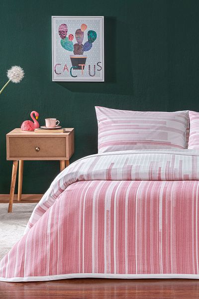Taç Grid Pink Young Fashion Double Personality Cotton Pike Set