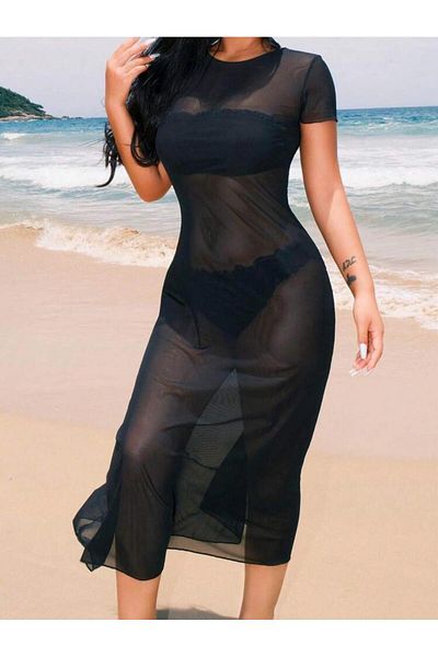DRESSY CL Κοντό μανίκι με λαιμόκοψη μακρύ τούλι μπικίνι Pareo-Beach φόρεμα