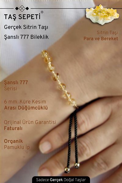 TAŞ SEPETİ 777 Lucky Series Citrine Natural Stone Unisex Luck Bracelet