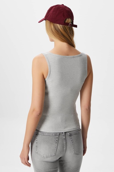 Ritnice Women's Jayla Corset Look Buttoned Ribbed Sleeveless Gray Blouse