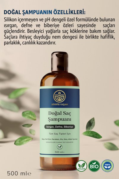 Apayrı Yaşam %100 Bitkisel Tüm Saç Tipleri İçin Doğal Saç Şampuanı 500 ml
