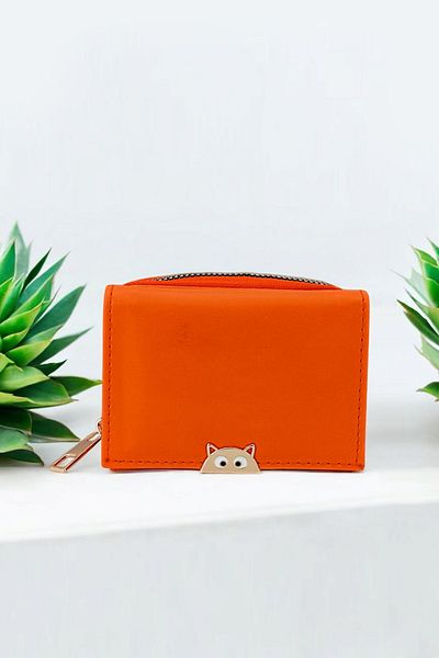 MILANOFOX Orange Cat Detailed Wallet - Leather, Snap Fastener Zipper, Coin & Card Holder