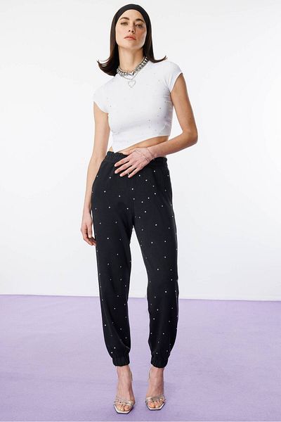 No Matter What Stone Embroidered Cotton Jogger Pants