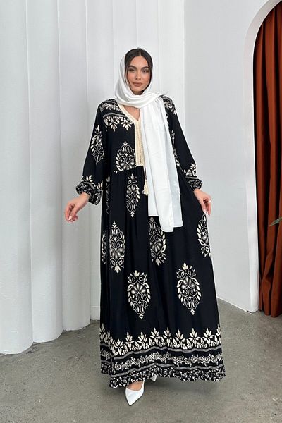 msm fashion Women's Dress Long Summer Print V Neck Hijab Dress