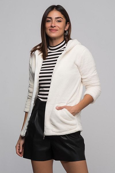 Cotton Mood 7363602 Welsh Zippered Pocket Hooded Sweatshirt Ecru