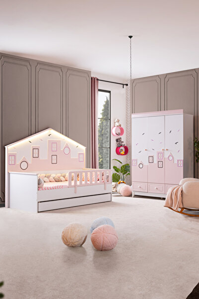 Setay Montessori Çocuk Odası - City Montessori 3 Kapılı Dolap, Yavrulu Yatak - Pembe