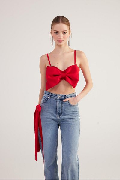 HOLLY LOLLY Ribbon Look Crop Jazmin Blouse Red
