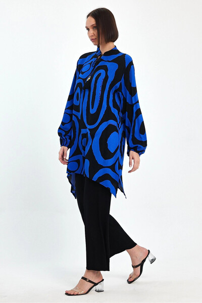 Denismoda Vp1017 Hakim Collar Tie Patterned Double Suit Blue