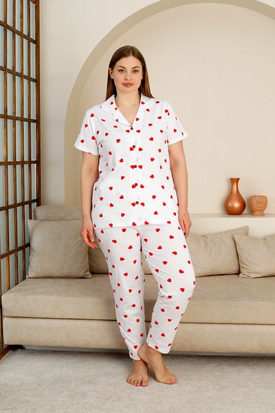 nisaNCa Set de pijamale confortabil și elegant, 100% bumbac - Costum cu nasturi - Gamă largă de mărimi