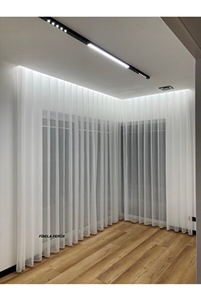 FİBELA PERDE Modern First Quality White Color 1/2.5 Plired Plain Tulle Curtain Ironing Will Not Crinkle (Normal Plired)