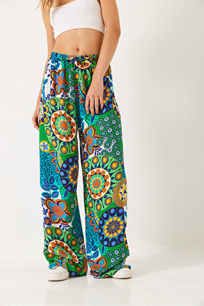 Bianco Lucci Women's Waist Tie Patterned Viscose Trousers 60261355