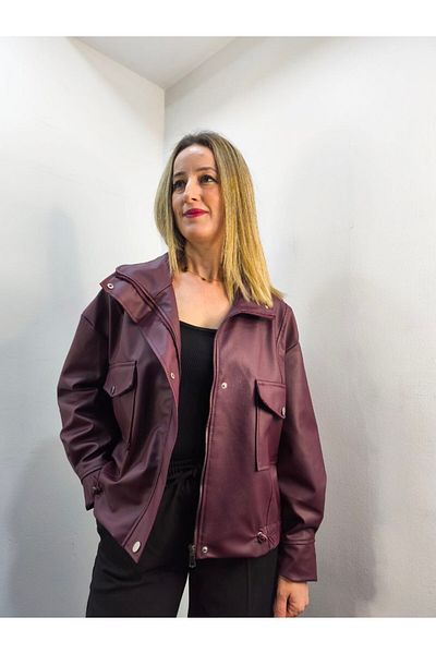 HSNGIYIM Elastic Leather Jacket