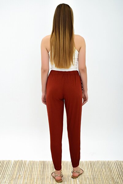 Cotton Mood 9312972 Linen Pocketed Lace-Up Trousers Tile