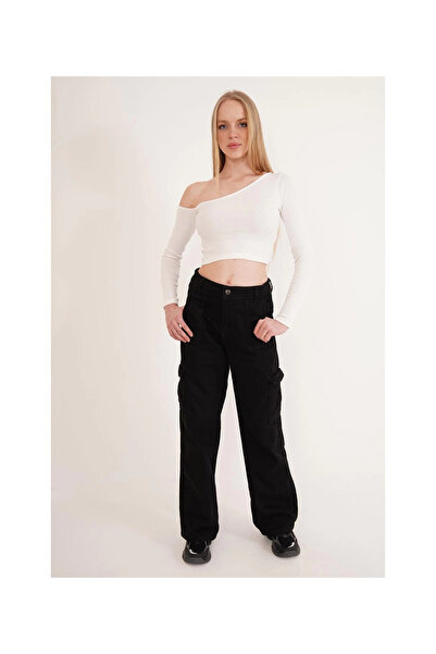 Cotton Mood 23254281 Camisole One-Shoulder Low-Cut Long-Sleeve Blouse White