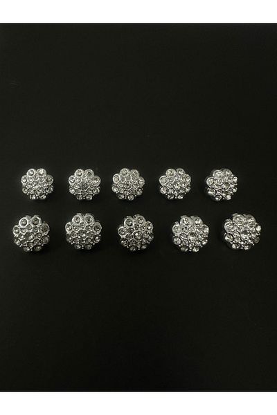 T.T Polnet Button Silver Stone Metalized Evening Dress Button 10 Pieces.