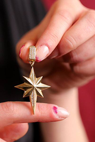 GÜLENLER ALTIN 14 Ayar Altın Charm Taşlı Kutup Yıldızı Kolye Ucu