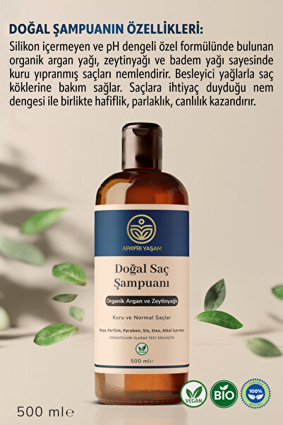Apayrı Yaşam %100 Bitkisel Kuru ve Normal Saçlar İçin Doğal Saç Şampuanı 500 ml