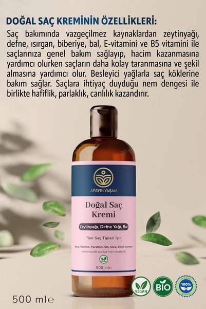 Apayrı Yaşam %100 Bitkisel Tüm Saç Tipleri İçin Doğal Saç Kremi 500 ml