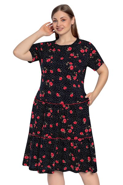 ROMEO LİFE Women's Large Size Cotton Modal Fabric Patterned Summer Dress 7706-B