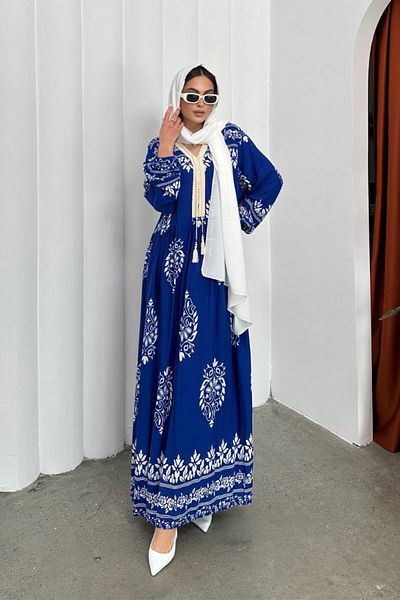 msm fashion Rochie de damă rochie lungă de vară cu decolteu în V cu imprimeu