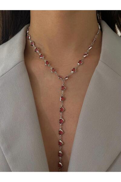 h&b design jewel Çelik Pembe Kalp Zincirli Y Kolye
