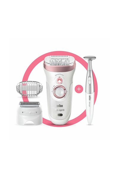 Braun Silkآ·أ©pil 9 Rose Gold with 3 extras including shaver head and trimmer cap SES 9-890 - White