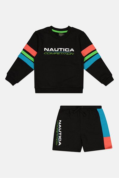 Nautica Toddler Boy 2 Pieces Brand Logo Sweatshirt Set, Black